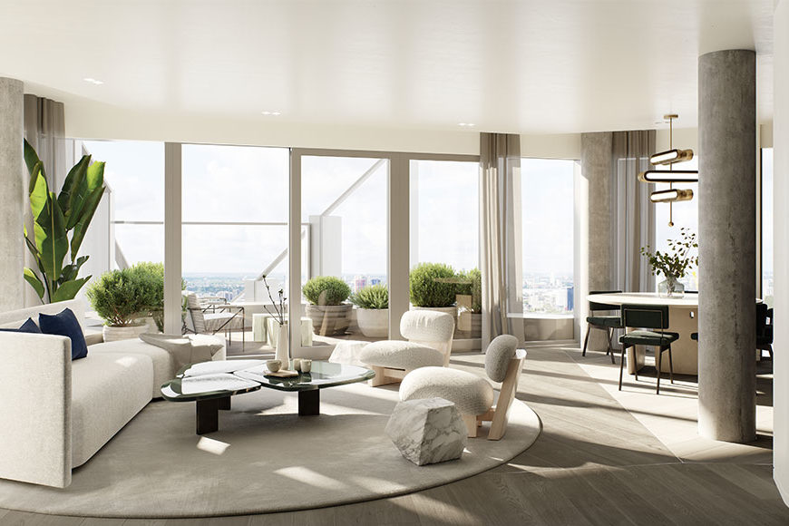 Lounge area at No 5 by Knight Dragon at Upper Riverside, Greenwich Peninsula
