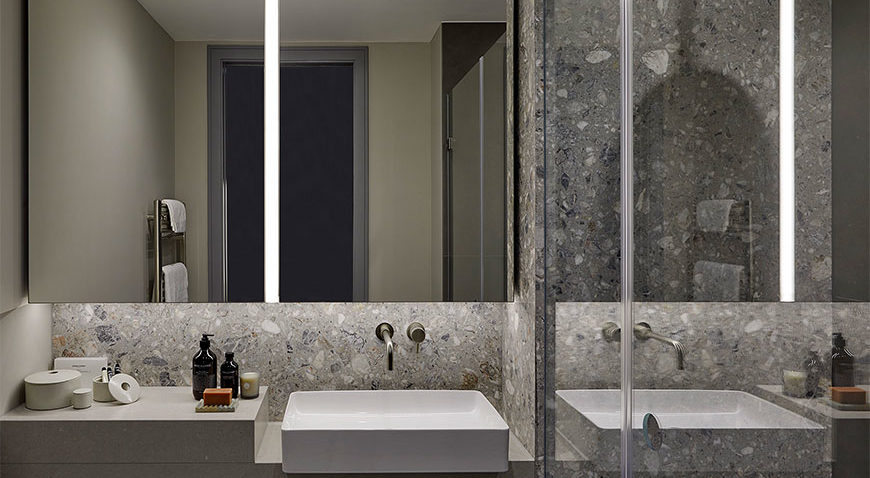 The standard ensuite bathroom at No 5 by Knight Dragon at Upper Riverside, Greenwich Peninsula
