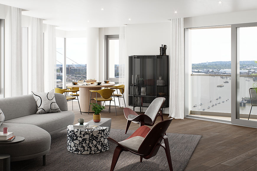 Lounge area at No 1 by Stage of Craft at Upper Riverside, Greenwich Peninsula